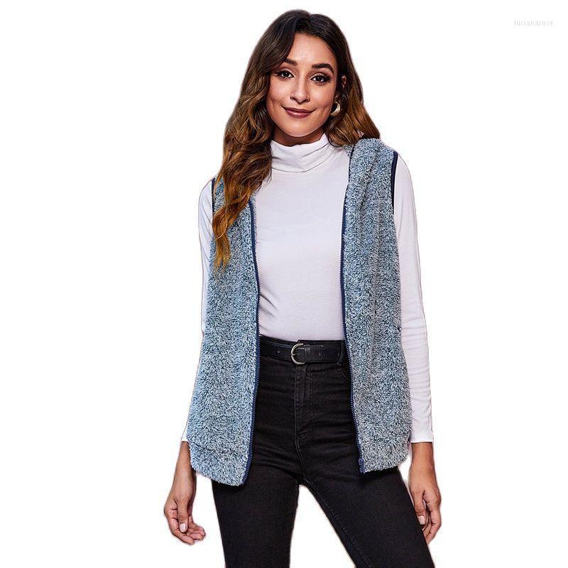 

Women' Vests Autumn And Winter 2022 Hooded Zipper Leisure Plush Vest Coat Luci22, Beige