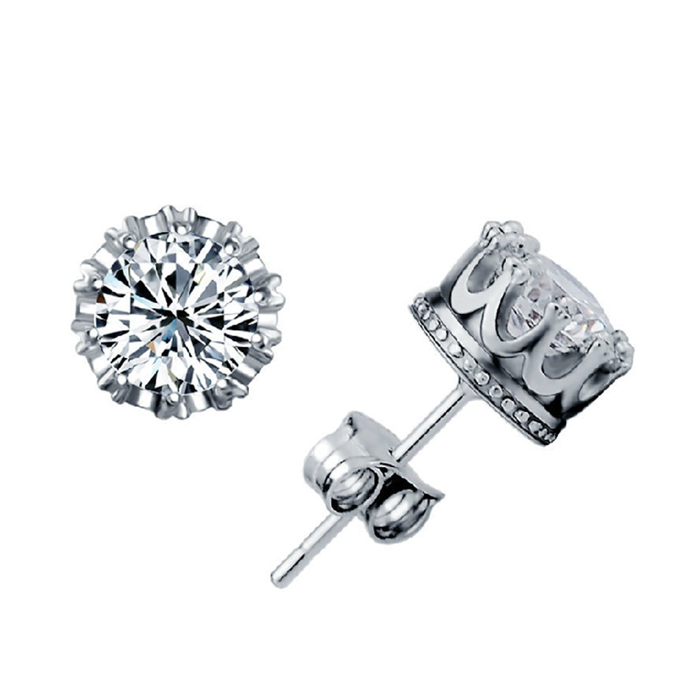 

OMHXZJ Wholesale Fashion Stud jewelry Crown natural crystal 925 Sterling Silver Stud Earrings YS29