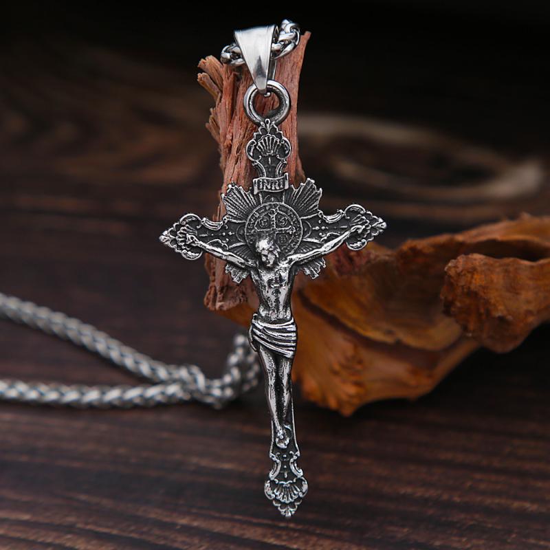 

Pendant Necklaces Vintage Men Jesus Cross Necklace Stainless Steel Orthodox Chain Biker Fashion Amulet Jewelry Gift