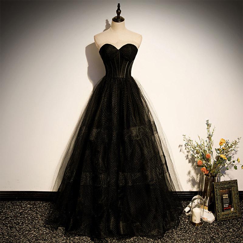 Robes de fête Robe de soirée simple noir élégant zipper zipper arrière fond de plancher A-line empire sans manches formelle b1338party