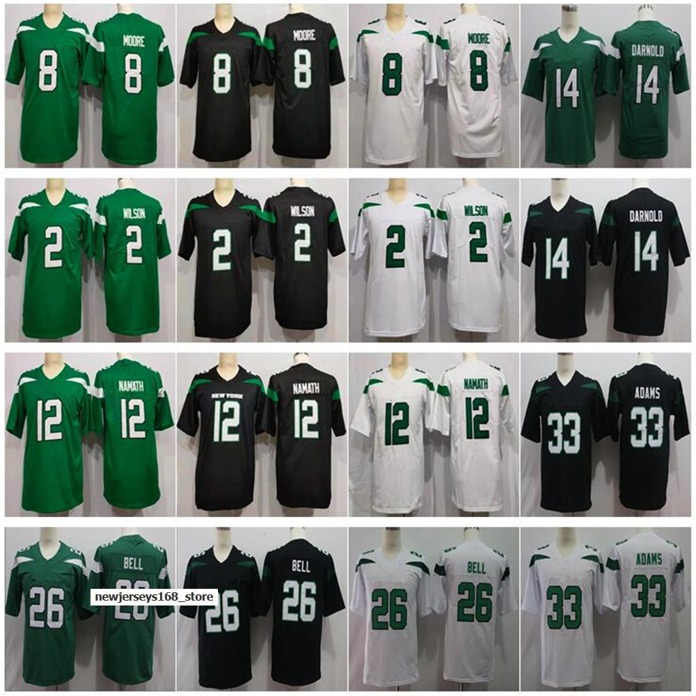 2022 Custom Stitched New York Men Football 14 Sam Darnold 26 Le'Veon Bell 33 Jamal Adams 57 Mosley 12 Joe Namath Limited Jet jerseys