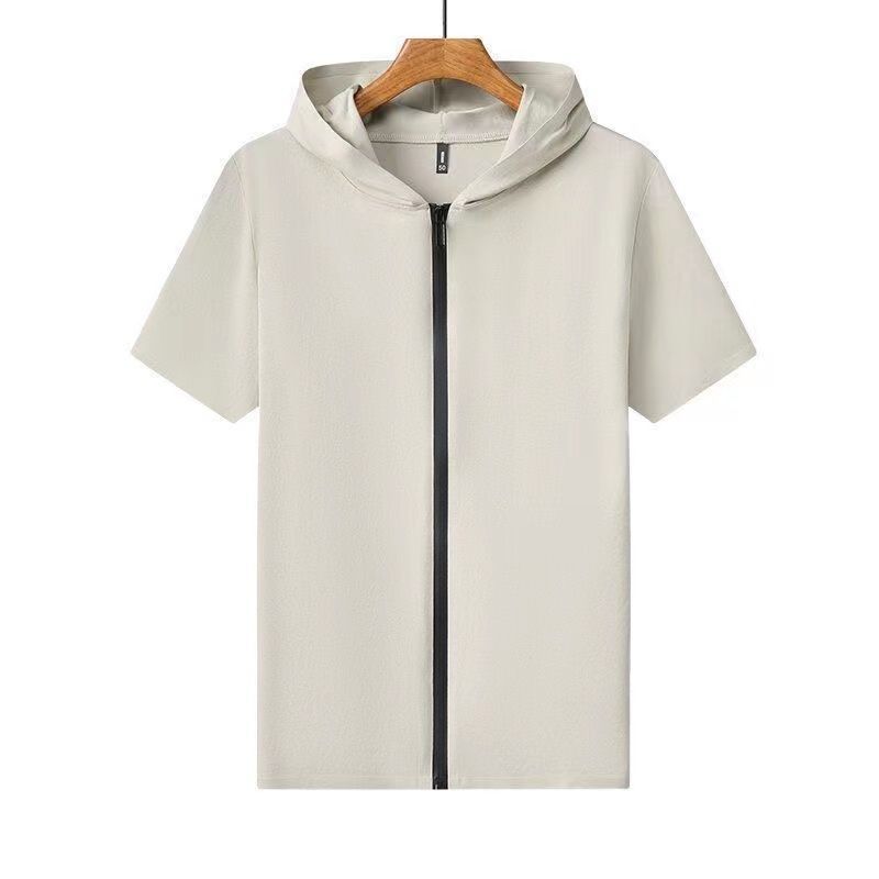 Sweats à capuche zippés à manches courtes pour hommes Chemise à fermeture éclair simple Cardigan Fit Col rond T-shirt Top