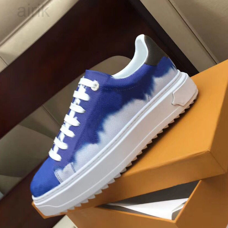 

Ladies printed casual shoes high-quality tie-dye leather flat sneakers letters printed lace-up women's shoes white casual, Blue