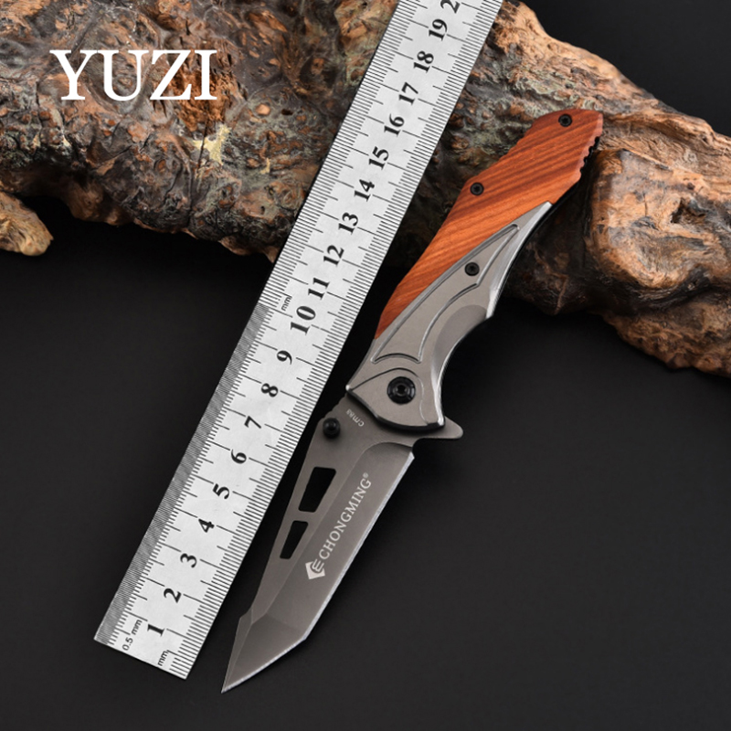 

YUZI Tactical Folding Knife Stainless Steel Outdoor Camping Survival Hunting Knives 3Cr13Mov Pocket Utility Tool Wood Handle