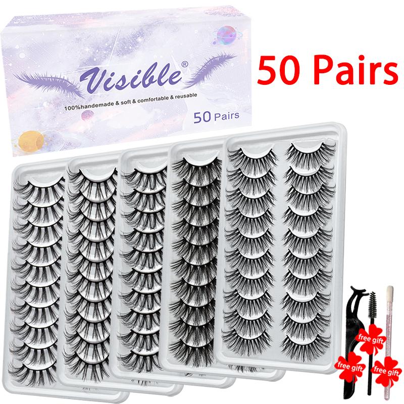 

False Eyelashes VISIBLE 50 Pairs 3D Mink Lashes Wholesale Handmade Natural Long Wispies Fluffy Beauty Volume Soft