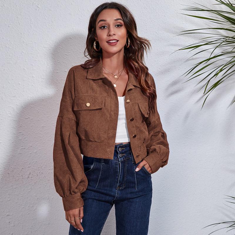

Women' Jackets Fashion Women Corduroy Lantern Long Sleeves Lapel BF Style Jacket 2022 Elegant Solid Color Loose Casual Short JacketsWomen, Purple