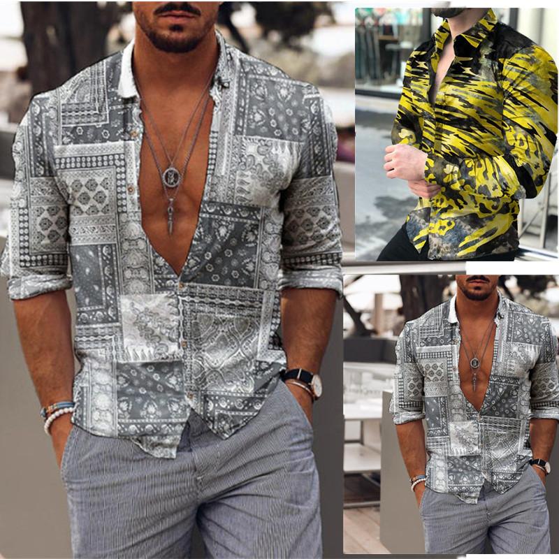 

Men' Casual Shirts Autumn European And American Men' Clothing Printed Shirt Cardigan Long-sleeved MenMen