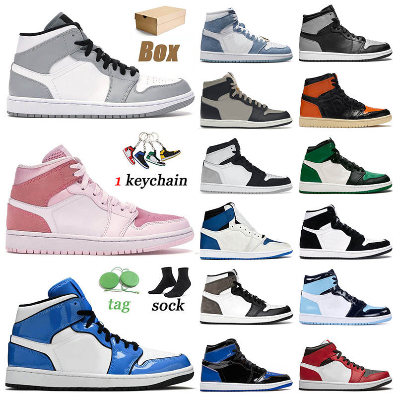 

With Box Basketball Shoes Jumpman 1 1s Mens Women Mid Light Smoke Grey Digital Pink SE Signal Blue Shadow Pine Green Twist Dark Mocha Trainers Sports Sneakers Size 36-46, B42 mid digital pink 36-45
