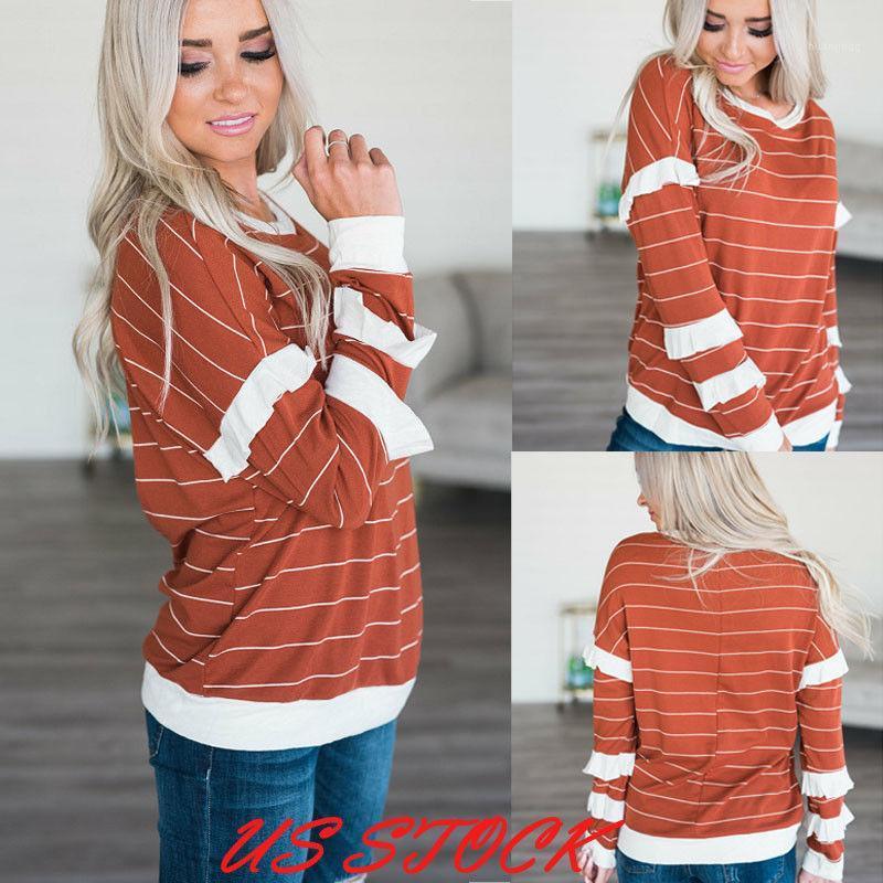 

Harajuku Long Sleeve Shirt Women Womens Striped Tops Ladies Pullover Jumper Blouse Plus Size Outwear Women's Blouses & Shirts, Orange