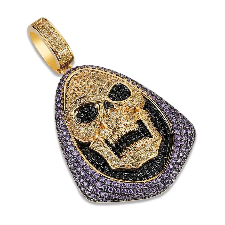 18K Gold Iced Out Skeletor Pendant Necklace With Tennis Chain Copper Hip Hop Gold Silver Color Mens Women Charm Chain Jewelry250u