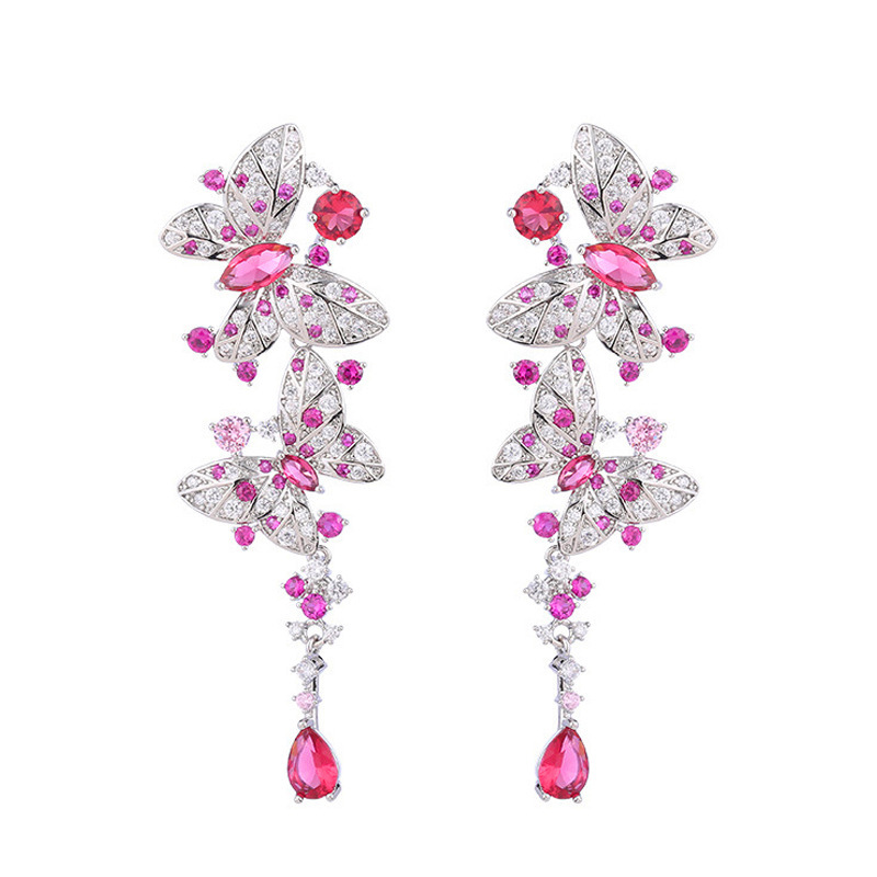 

luxury butterfly dangle earring designer for woman S925 silver post party rose AAA zirconia silver white diamond earrings South American Wedding Engagment Jewelry