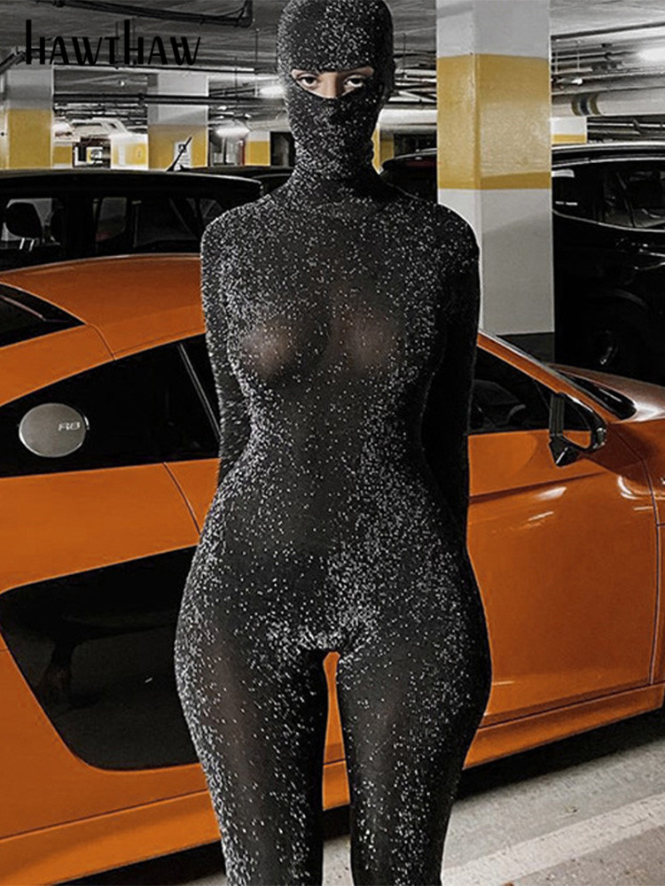 

Hawthaw Women Autumn Winter Long Sleeve Backless Bodycon Soild Color Black Jumpsuit Romper Playsuit 2022 Fall Clothes Streetwear