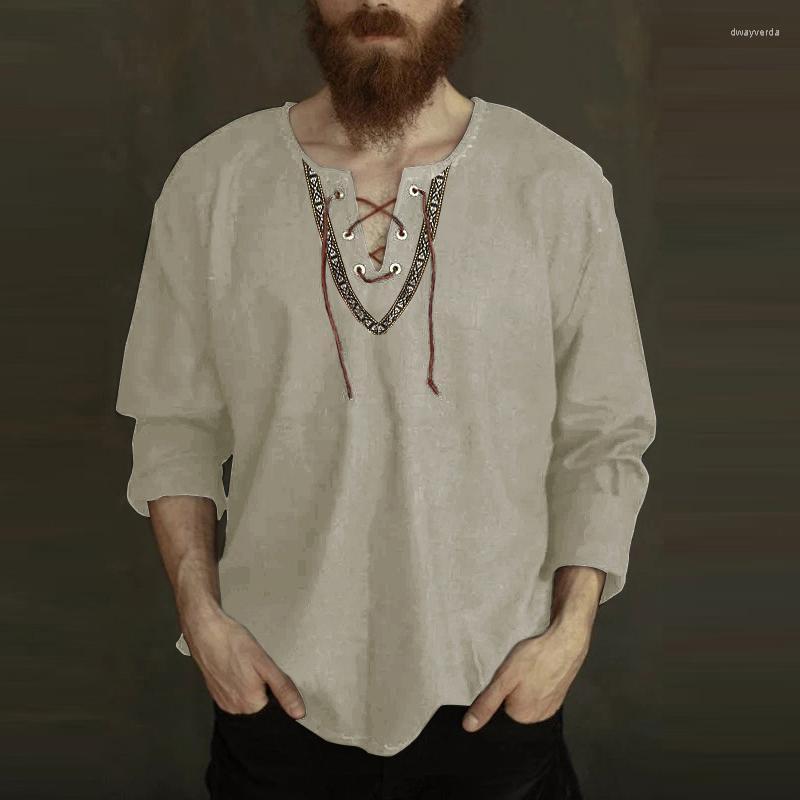 

Men' Dress Shirts Beige Lace Up Long Sleeves Men Renaissance Medieval Clothes Gothic Top Vintage Shirt Streetwear Pirate Cosplay Victorian