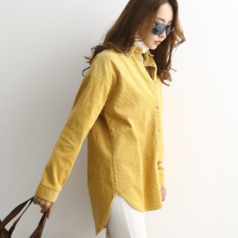

Korean Corduroy Blouse Shirt Plus Size Tops Casual Loose Long Women Shirts Ladies Dames Blouses Lange Mouwen Women's &, Black