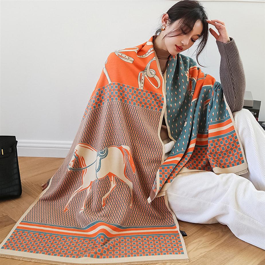 

Fashion Autumn Winter Scarf Top Super Pure Cashmere thick Womens Soft Tassel style Designer Shawl luxury scarves headscarf Size 65274M