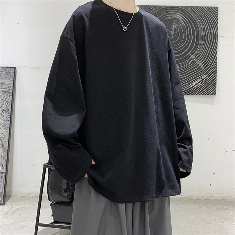 LAPPSTER Men Harajuku Graphic T Shirts Mens Long Sleeve Oversized Tshirts Male Korean Fashions Cotton Plus Size White Tee 220813