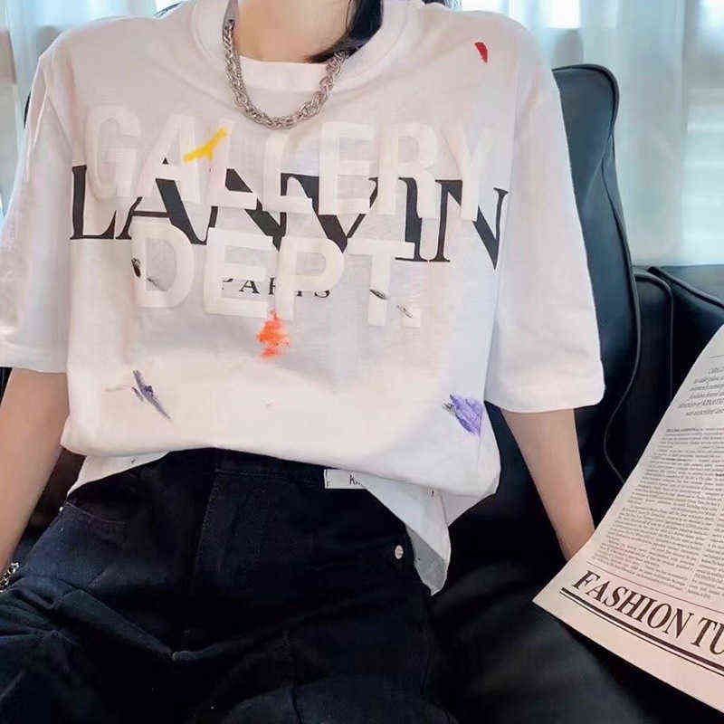 Fashion Designer Tshirts Galleryes Splash Ink Bronzing Print High Street Hip Hop Loose Men's Women's Short Sleeve