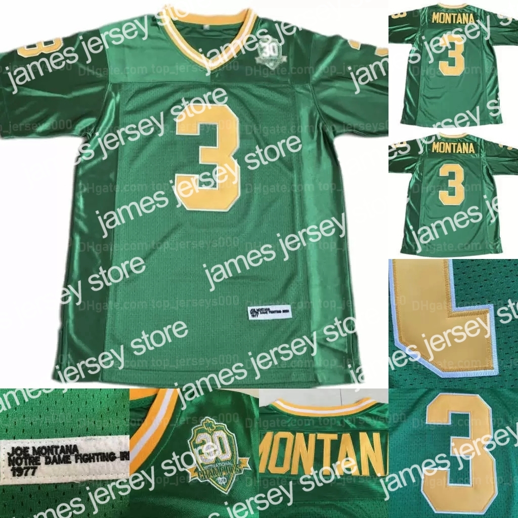 

James Men's 3 Joe Montana 1977 NCAA College Football Jersey Notre Dame Fighting Irish Jerseys Stitched Green S-XXXL Top Quality