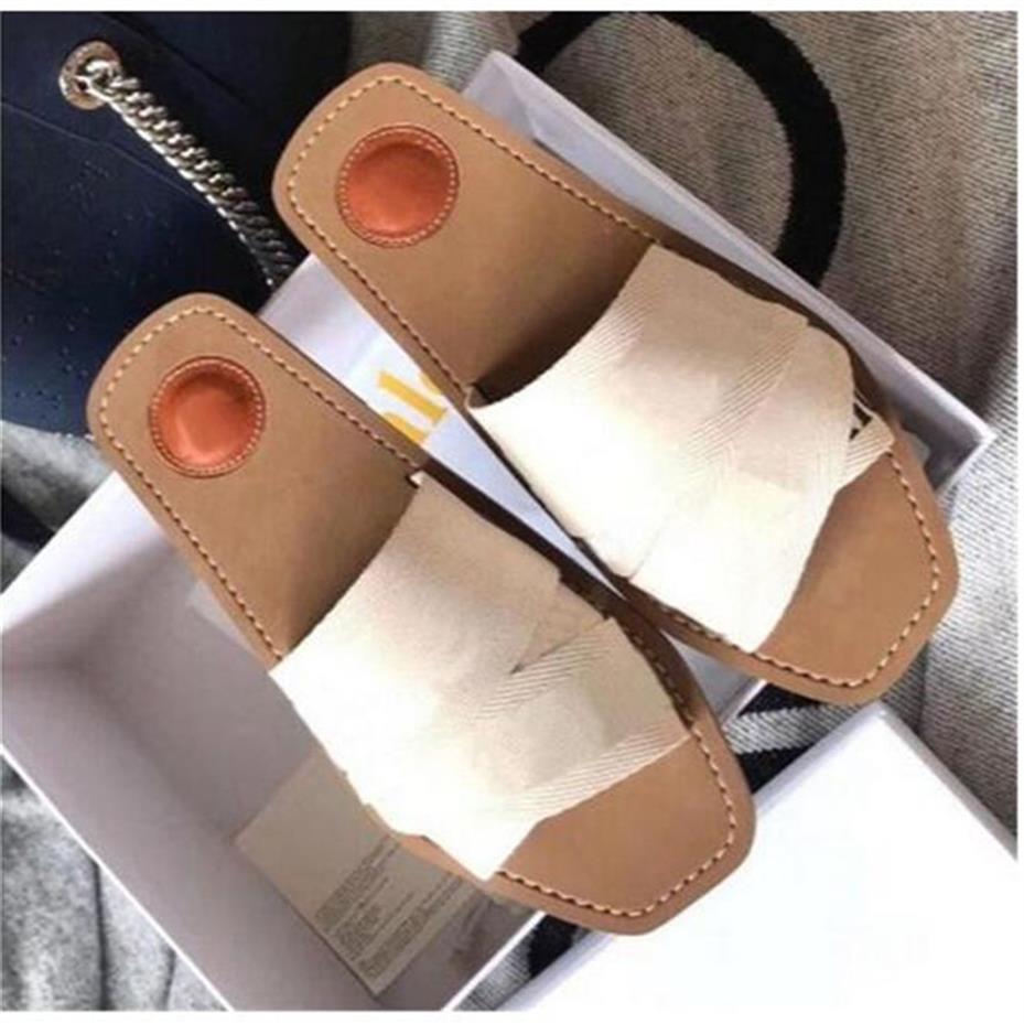 

2021 Branded Women Woody Mules Fflat Slipper Deisgner Lady Lettering Fabric Outdoor Leather orange black Sole Slide Sandal size 35218m, Woman slippers