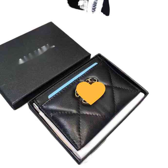 

High Quality Brand design Letter Quilted CC chain short wallet lambskin women's le boy pocket Leather zipper card pack coin Purse Clutch Pouches 002, Black