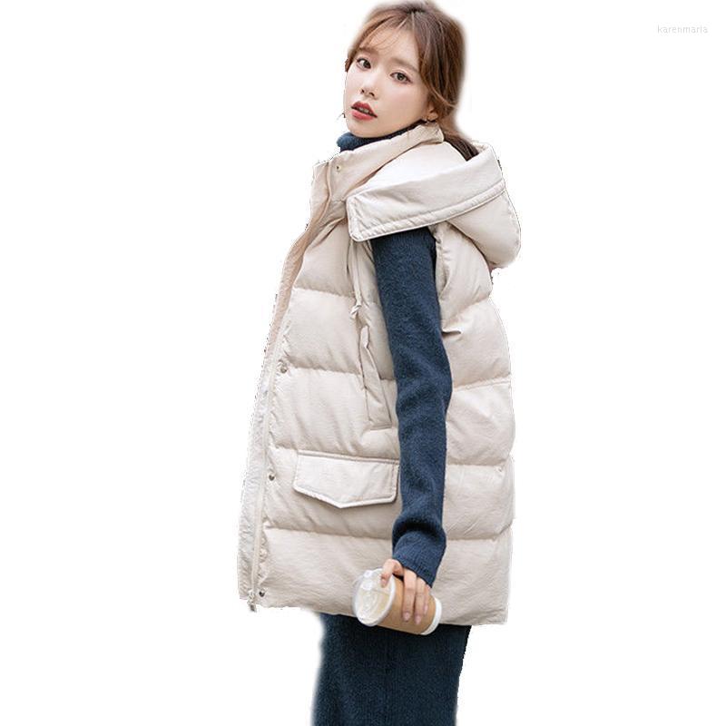 

Women' Vests Autumn Winter BodyWarmer Lightweight Windbreaker Down Cotton Hooded Vest Big Pocket Zipper Sleeveless Waistcoat Kare22, Beige