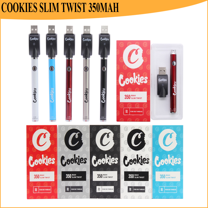 

Cookies SF Slim Twist Battery 350mAh Bottom 3.3-4.8V Preheat VV Cartridge California Vape Blister Battery Pen for 510 Thread Carts with Packing