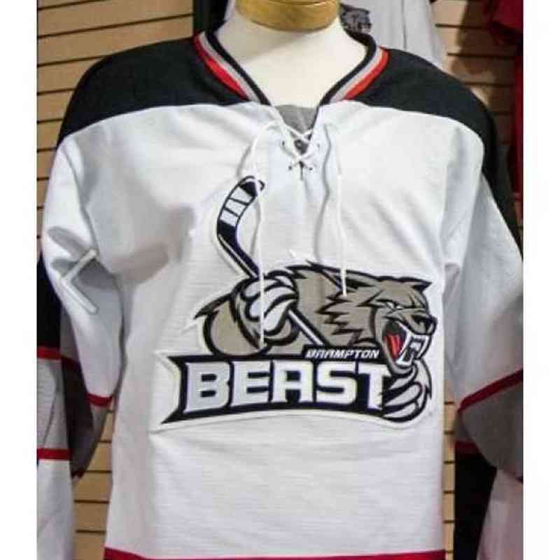 

Hockey Thr vintage rare 2017 Customize ECHL Brampton Beast Mens Womens Kids Embroidery White Black High quality Cheap Hockey Jerseys Goalit Cut