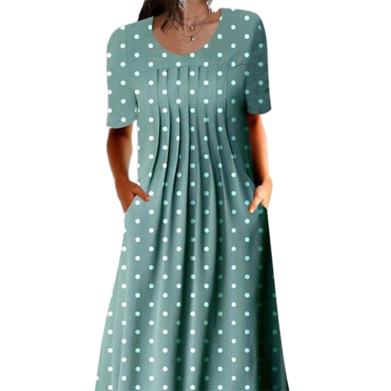 women's Shift Dress Knee Length Dress Green Light Blue Short Sleeve Polka Dot Print Spring Summer Round Neck Casual 2022 S M L XL XXL f9gc#-image-761482697