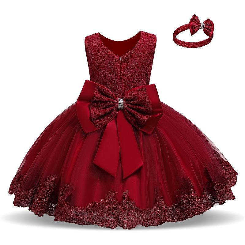 Robes de fille 2pcs set en bascule bébé Baby Girls Robe Bandband pour fête d'anniversaire porte une couleur solide en dentelle de dentelle blanc