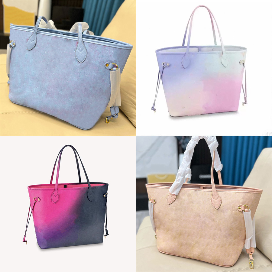 

never full Spring stardust 2022 neverfull MM tote gradient designer 1854 bags canvas leather crossbody removable printed zipped pouch wallet pink never full handbags purse, I need see other product