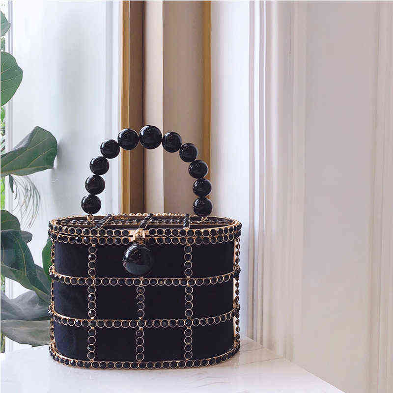 

Evening Bag Diamond Basket Clutch Bag Women 2022 Hollow Out Bead Alloy Metallic Cage Handbag and Purse Ladie Dinner Fashion 220622, Black model 2