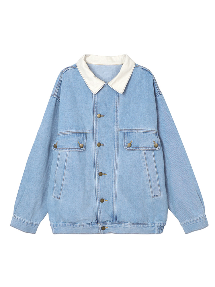 

Vintage Women Jacket 2022 Autumn Winter Oversize Denim Jackets Blue Jeans Coat Turn-down Collar Outwear Bomber Jacket