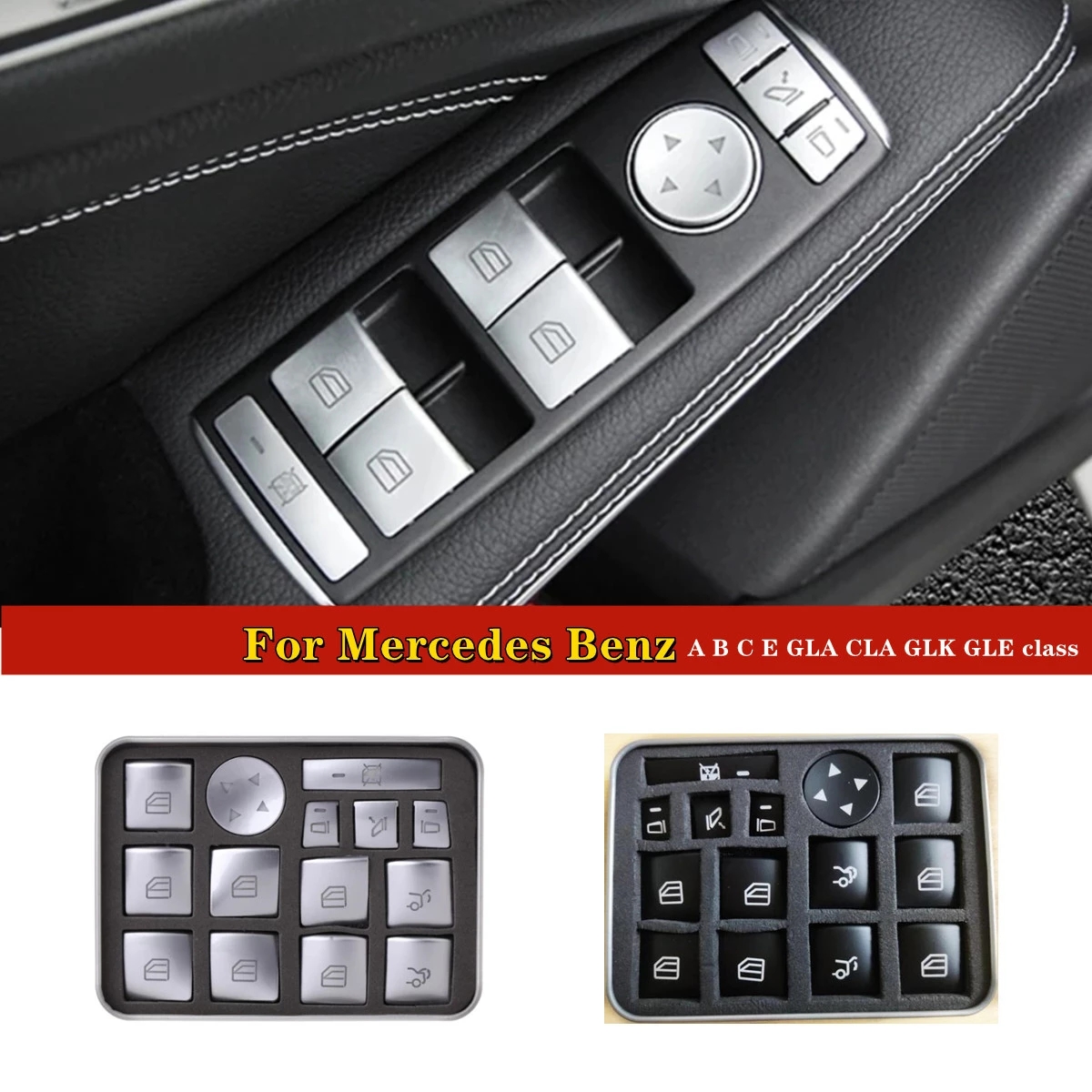 

For Mercedes Benz W204 GLA X156 CLA C117 A W176 B W246 Class Car Window Glasses Lift Button Cover Switch Frame Trim