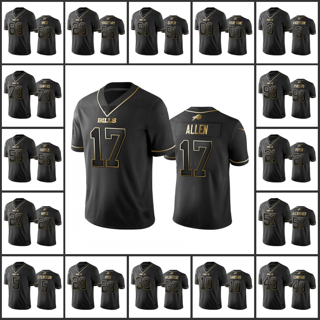 

Jersey Buffalo''Bills''Men #10 Emmanuel Sanders 88 Dawson Knox 17 Josh Allen Custom Women Youth''NFL''Black Golden Edition Vapor Limited
