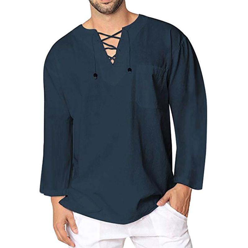 

Men's Casual Shirts Cotton Linen For Men Basic Classic White Shirt Long Sleeve Lace Up Mens Breathable Top Blouse Man ClothingMen's, Army green