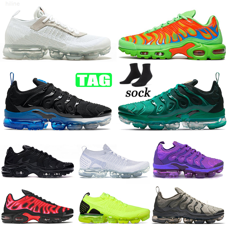 

With Socks&TAG Tn Plus Mens Running Shoes Big Size Us 13 Moc Fly Knit Flynit White Off Black Royal Red Atlanta Grey Purple Pink Men Women, #33 moc 36-45