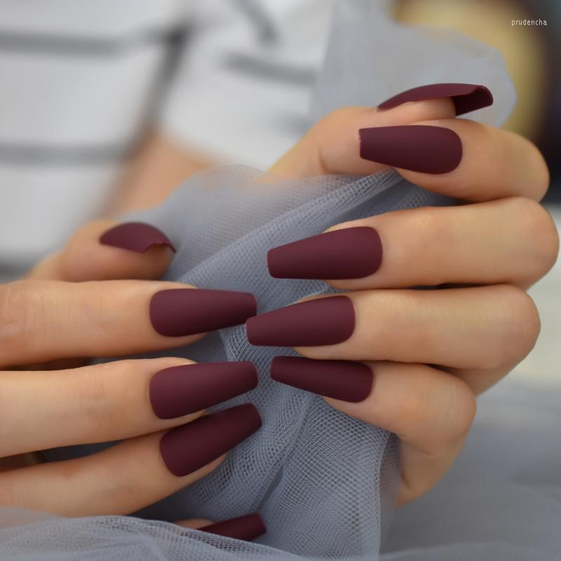 

False Nails Matte Pure Color Fake Nail Meiudm Salon Fingernail Strips Wholesale Full Cover Artificial With Double Sticker 24CT Prud22, L5711