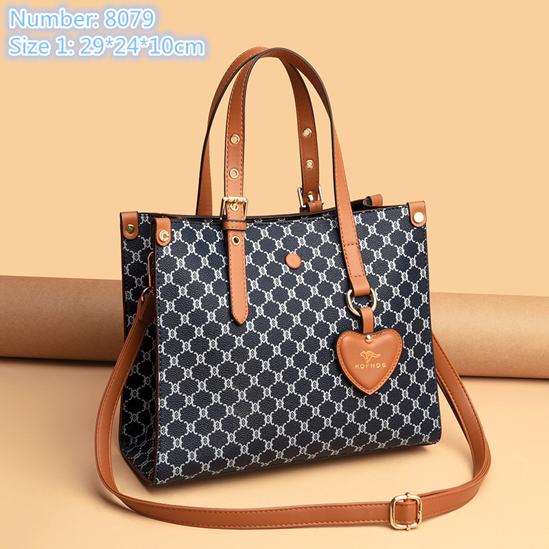 

wholesale leathers shoulder bags This year's popular old color bucket bag elegant atmosphere printing retro handbag wear-resistant contrast leather handbags, Coffee1-8079