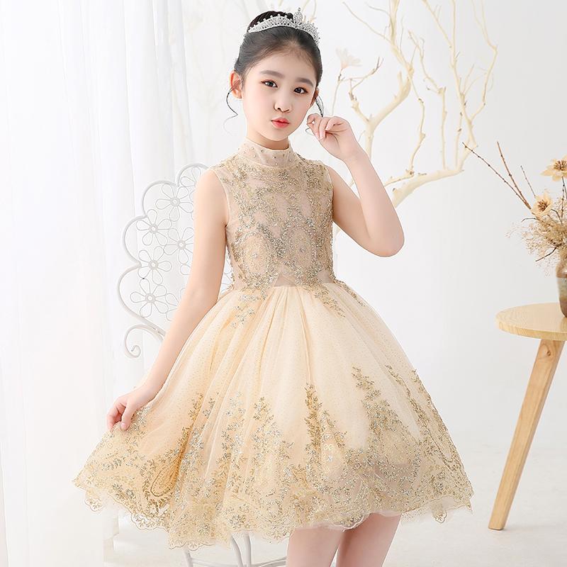 Robes de fille or dentelle fille première Communion robe Sequin Tulle fête robe de bal fleur pour mariage enfants été baptême Vestido