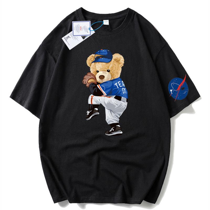 

Women's T-Shirt Women Cute Teddy Bear Letter Print T-shirts Tops For Summer Men Couple Half Sleeve Loose Casual T Shirt Tees LQ813Women's, Black