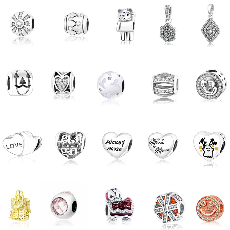 Nouveau s925 Sterling Silver DIY Ronde Perles Lâches Original Fit Pandora Bracelet Amour Coeur Perlé Collier Charme Pendentif Accessoires Charme