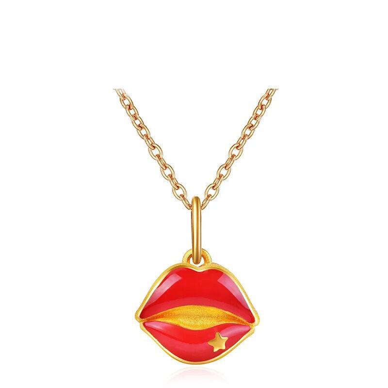 

Pendant Necklaces Personality Red Lips Necklace Plating Gold For Women Fashion Jewellery Give Away Box ChainPendant