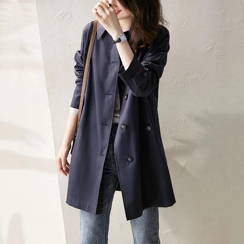 

Women's Trench Coats 2022 Autumn Casual Women Coat Solid Color Single Breasted Classic Windbreaker Korean Fashion Temperament Female Outerwe, Khaki