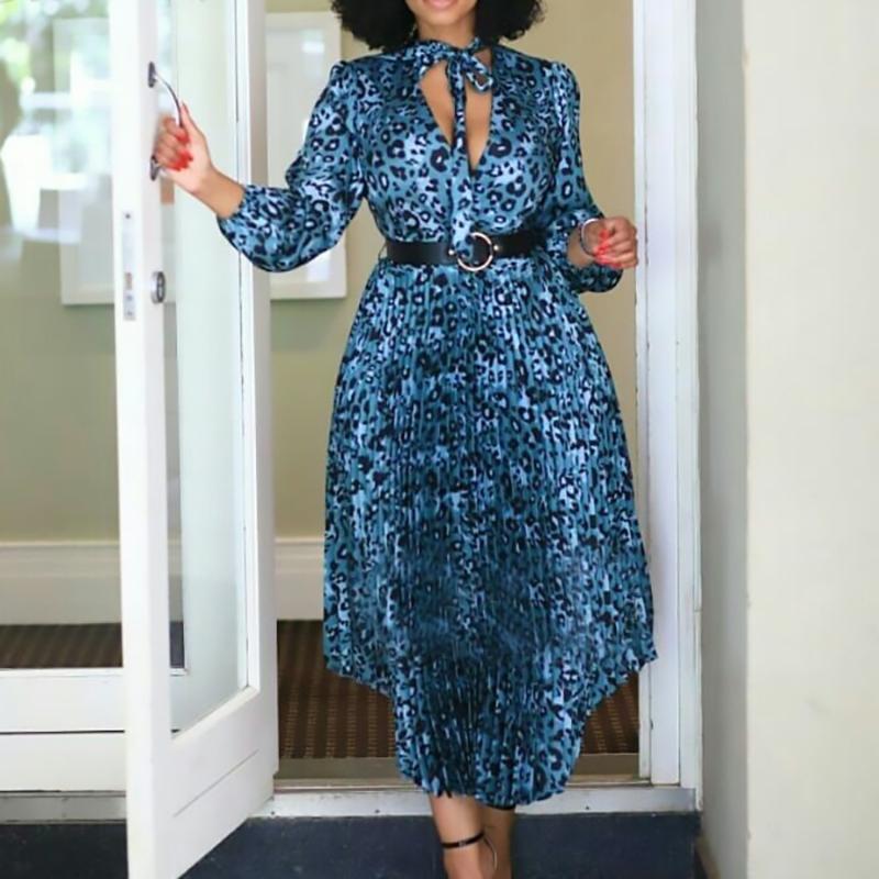 

Ethnic Clothing African Dresses For Women Pleated Dress 2022 Fashion Dashiki Long Sleeve Office Lady Midi Spring Autumn Wear