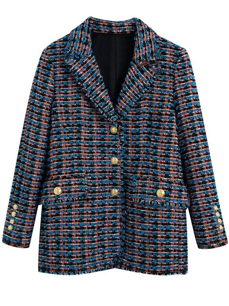 

Women's Suits & Blazers Women 2022 Fashion Single-Breasted Tweed Blazer Coat Vintage Long Sleeve Frayed Trims Female Outerwear Chic FemmeWom, As picture