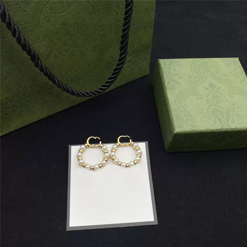 

Newest Designer Pearl Circle Earrings Charm Women Double Letter Eardrop Girl Pendant Studs with box