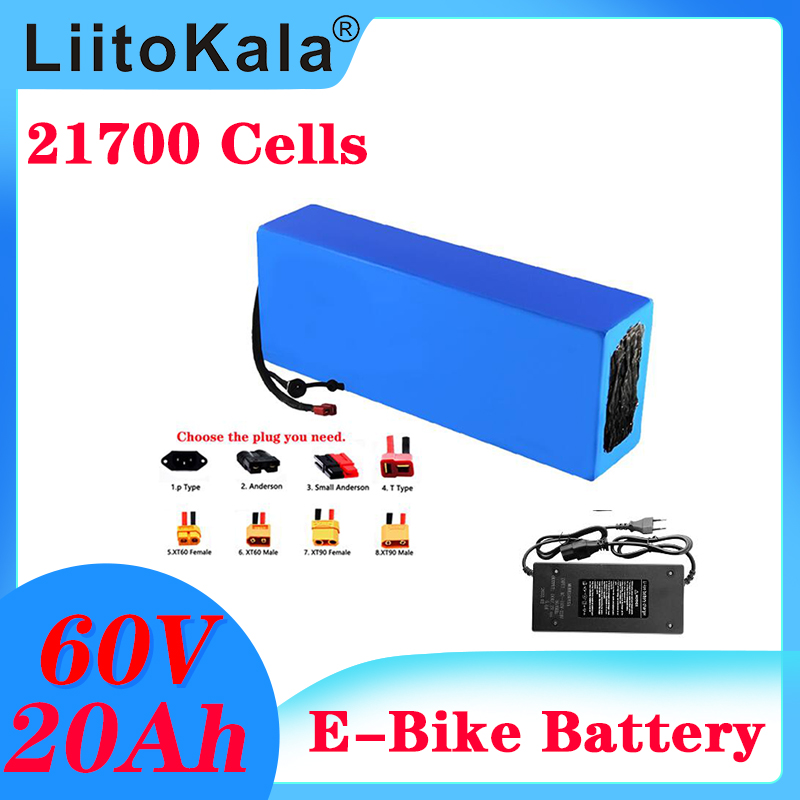 

LiitoKala 60V 20AH li-ion ebike battery pack 1500W Electric bicycle Batterie 60V20AH Scooter Battery with 30A BMS 67.2V 5A Charger