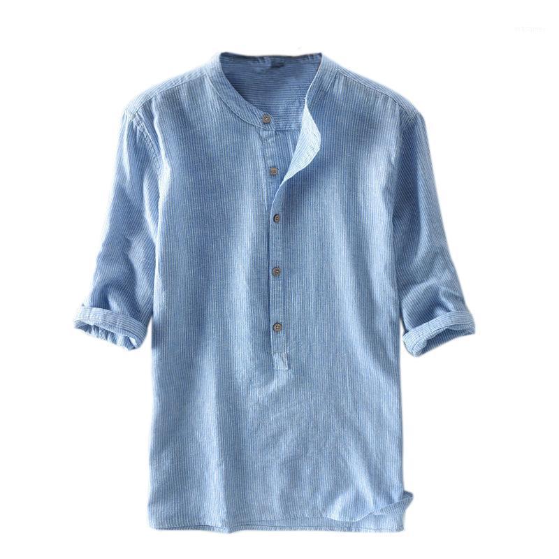 

Mens Shirt Striped Cotton Breathable Half Sleeve 2022 Stand Collar Harajuku Vintage Brand Shirts Male Chemise Summer Streetwear Men' Casual, Gray