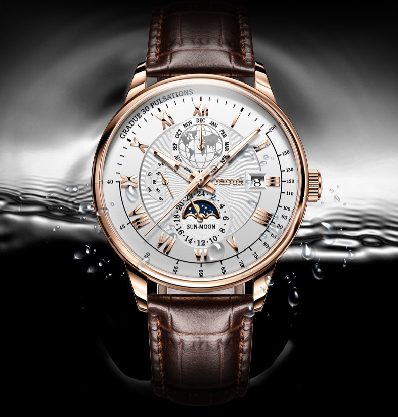 

Cartier element brand watch multi-function mechanical watch tide waterproof leather belt men, Brown