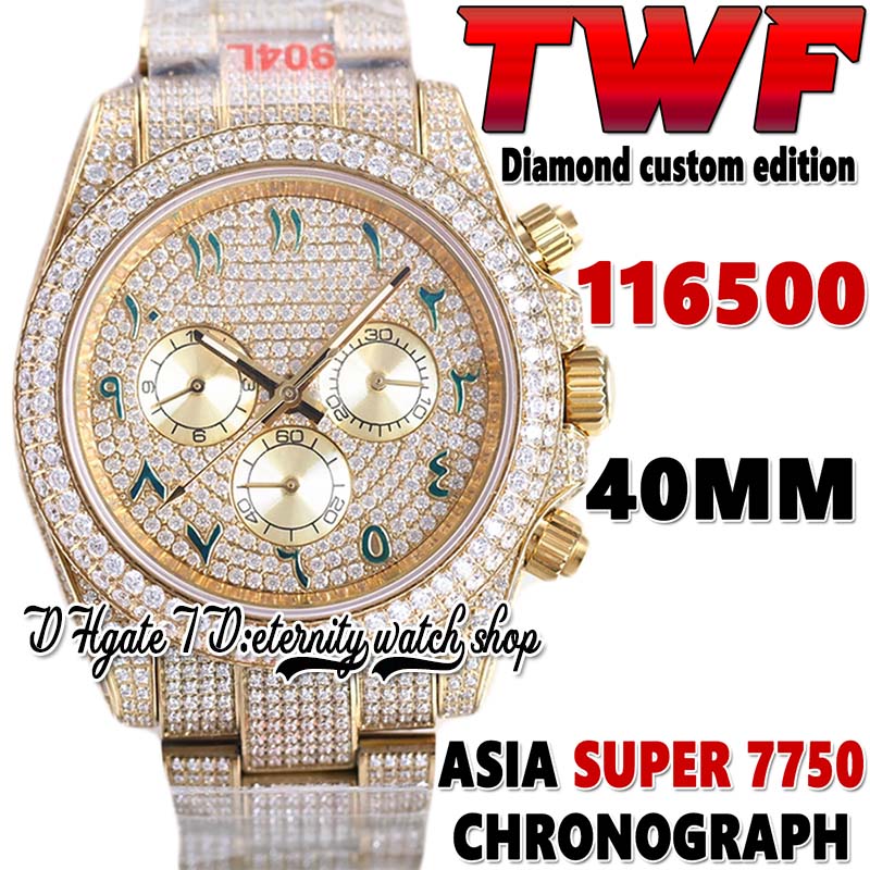 

2022 TWF V3 cf116508 ETA 7750 SA7750 Chronograph Automatic Mens Watch jh116595 Diamond Green Arabic Dial 904L Steel Iced Out Diamonds Gold Bracelet eternity Watches, Watch waterproof cost